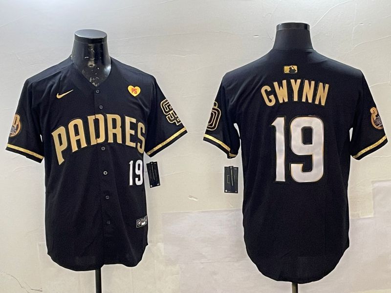 Men San Diego Padres #19 Gwynn Black Gold Game 2025 Nike MLB Jersey style 3